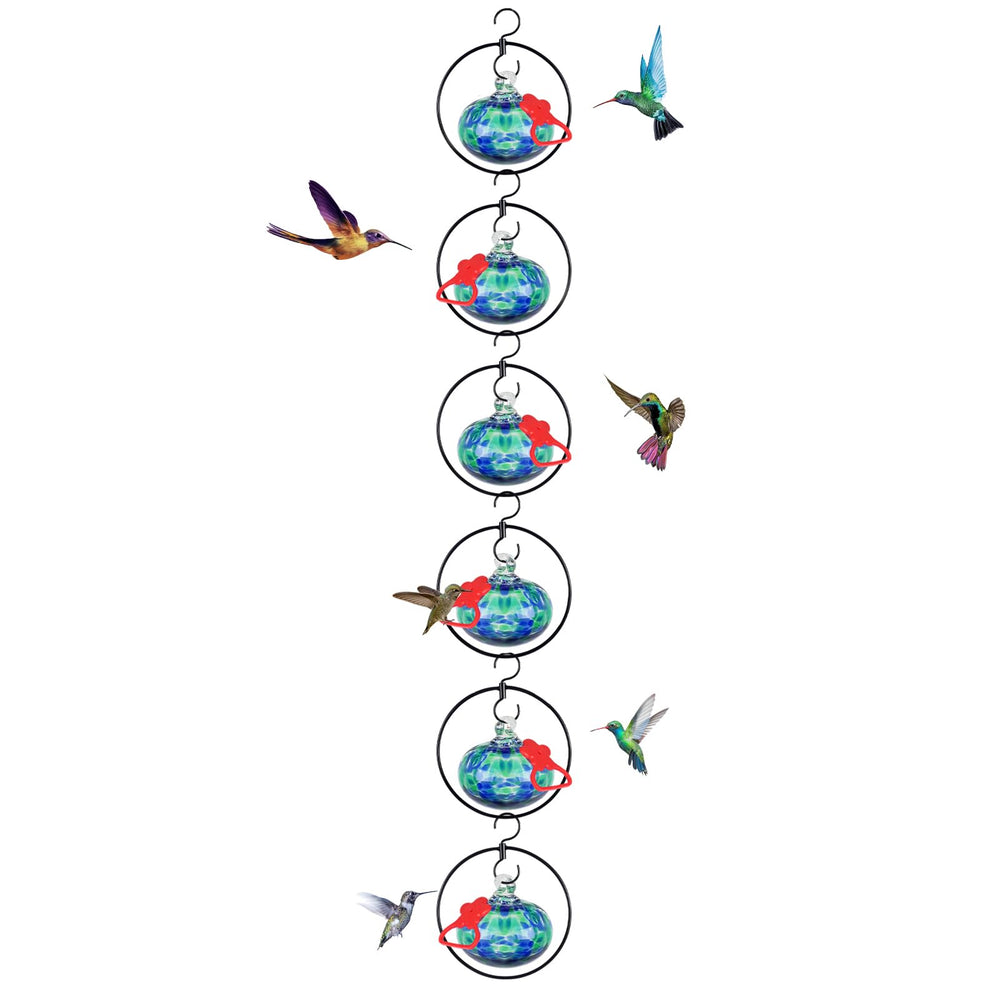 HEADAK LIFE 6 Pack Hummingbird Feeders front view in blue-green