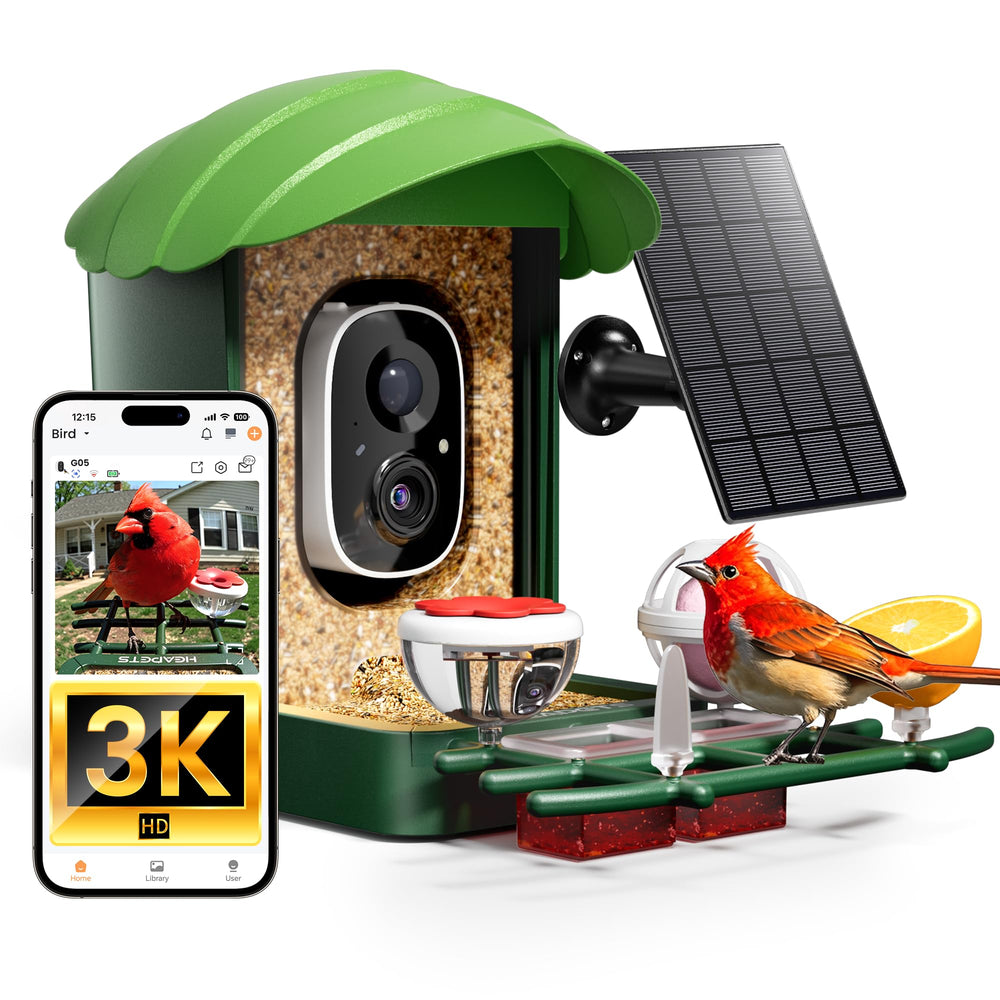HEAPETS Smart Bird Feeder with camera and solar panel, front view