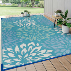 HEBE 6'x9' waterproof outdoor rug front view with floral design