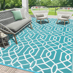 HEBE 8'x10' waterproof outdoor rug front view with striped design