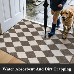 HEBE Indoor Door Mat 32x48 brown checkered texture close-up