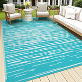 HEBE Outdoor Rug 6'x9' teal striped front view