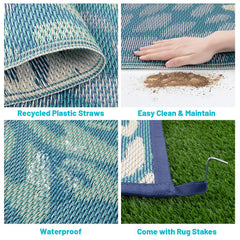 HEBE outdoor rug in a backyard setting with patio furniture