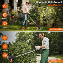 Hejunry Electric Weed Wacker showing adjustable length feature