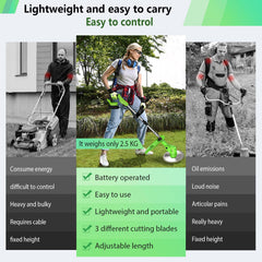 Hejunry Weed Wacker in use trimming grass in a garden