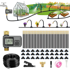 HEKIWAY 120FT Drip Irrigation System with smart timer and brass fittings
