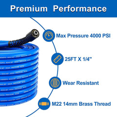 Heliwoo Pressure Washer Hose 25FT close-up showing fittings