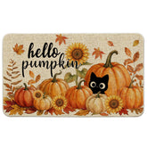 Hexagram Cat Pumpkin Fall Door Mat front view 17x29 inches