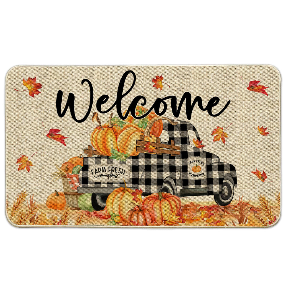 Hexagram Fall Door Mat 17x29 inches with Pumpkin Truck design