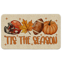 Hexagram Fall Door Mat orange football pumpkin design front view