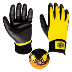 Hey Grill Hey Pitmaster Gloves in black and yellow front view