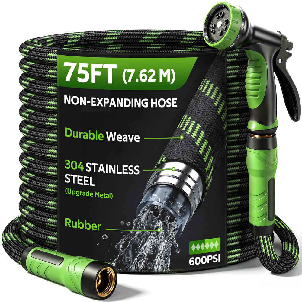 HEYRSUN 75 FT garden hose with 10-function spray nozzle