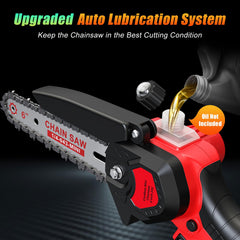 Hguptgw Mini Chainsaw displayed with safety glasses and gloves