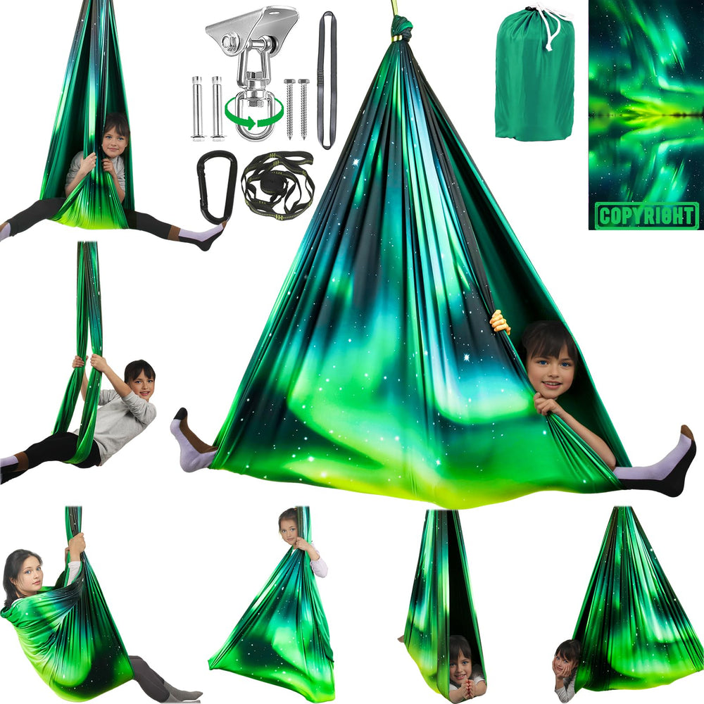 HiCamer Double Layer Sensory Swing front view in Aurora Green