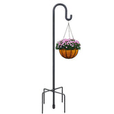 Highpro 63-inch black shepherd's hook front view with bird feeder