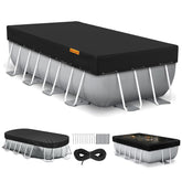 HIGHTQURO 12x18FT black rectangular pool cover front view