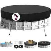 HIGHTQURO 18FT Round Pool Cover, black, front view