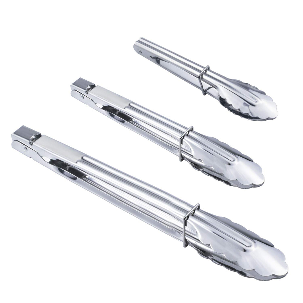 HINMAY 3PCS Stainless Steel Kitchen Tongs Set - 7 inch, 9 inch, and 12 inch