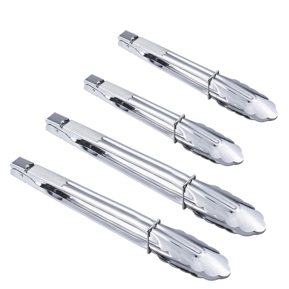 HINMAY stainless steel food tongs set, 4-piece, 9-inch and 12-inch