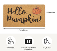 HinyBoeh Hello Pumpkin Doormat side view showing non-slip backing