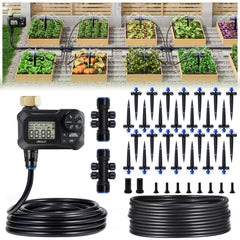HIRALIY 100FT Automatic Drip Irrigation Kit components including timer and tubing