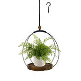 hismocal Hanging Planter Black front view with sturdy wood base