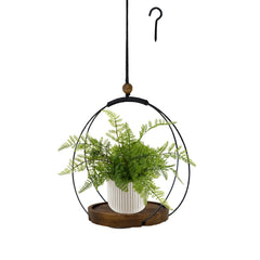 hismocal Hanging Planter Black front view with sturdy wood base
