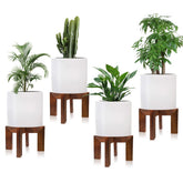 hismocal wood plant stand front view with flower pots