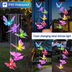 HiSolar Purple Butterfly Wind Chimes hanging in a garden