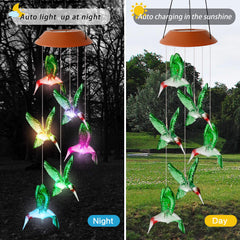 HiSolar solar wind chimes in vibrant colors hanging outdoors