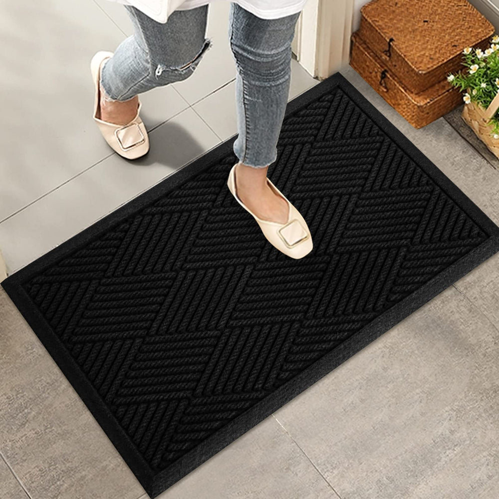 HIYARD Durable Front Door Mat front view, black, 30"x17"