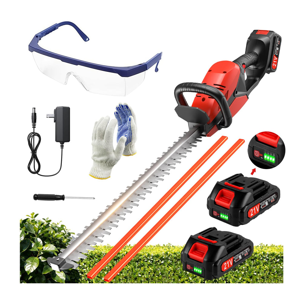 HJLYZYA electric hedge trimmer red model front view with dual-action blade
