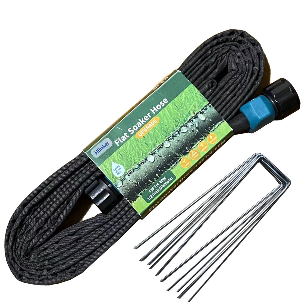 Hlinker 15ft flat soaker hose front view with UV-resistant rubber