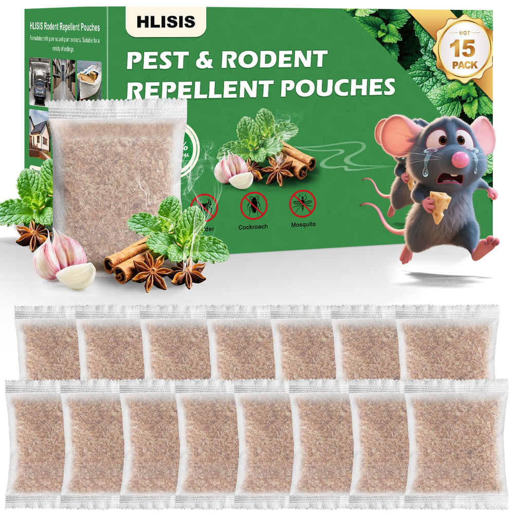 HLISIS 15PCS Mouse Repellent Pouches in white packaging