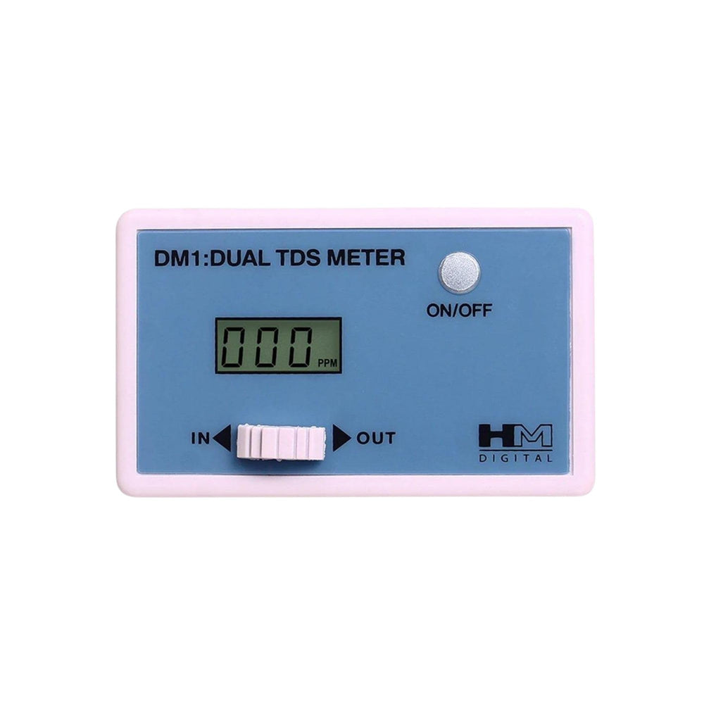 HM Digital DM-1 Dual TDS Monitor front view with blue and white design