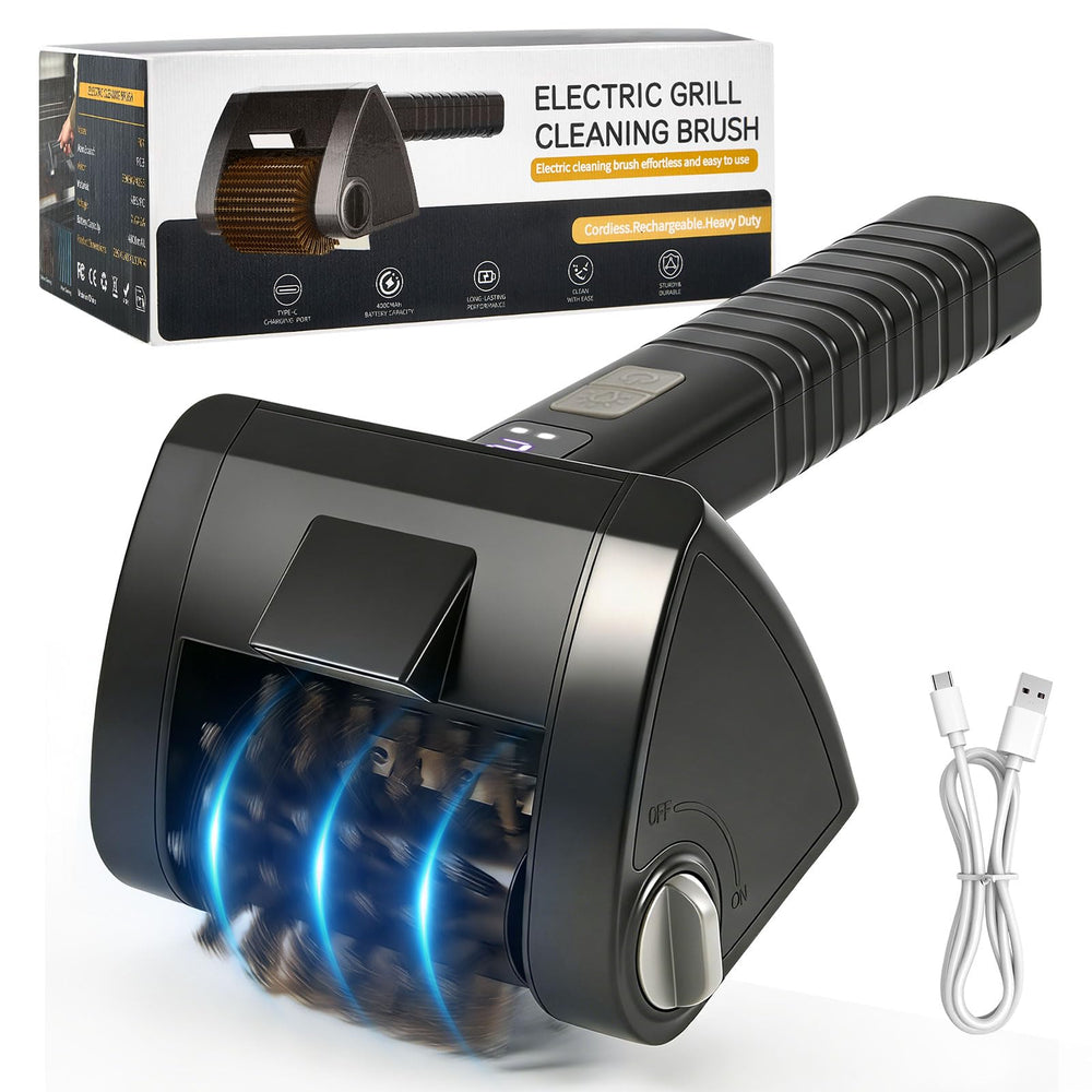 Hodeezaiiw Electric Grill Brush front view with stainless steel head