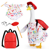 Hodola Back to School Goose Outfit with red hat and backpack