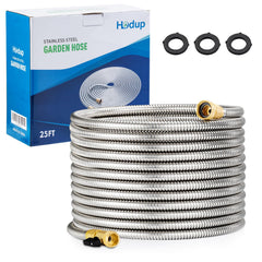 HODUP 25FT stainless steel garden hose, silver colour, coiled