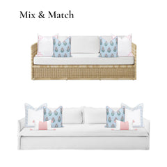 Hofdeco Premium 18x18 pillow cover displayed on a patio furniture