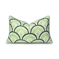 Hofdeco Premium Coastal Lumbar Pillow Cover front view with tropical ravenala palm tree design