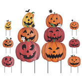 Hogardeck 36" metal pumpkin garden stake with funny face, front view