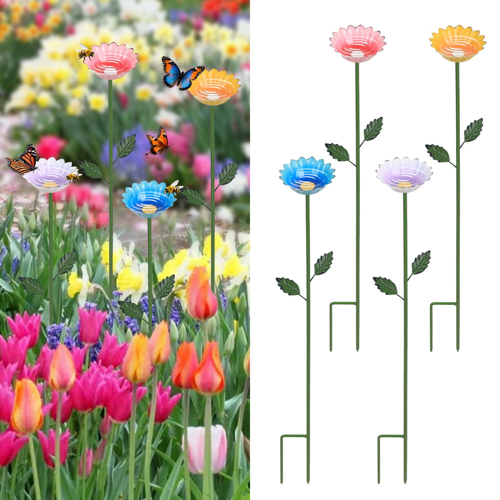 hogardeck Metal Bee Watering Station in blue, yellow, pink, and white