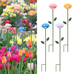 hogardeck Metal Bee Watering Station in blue, yellow, pink, and white