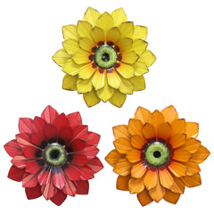 hogardeck Metal Flower Wall Decor - red and orange flowers front view