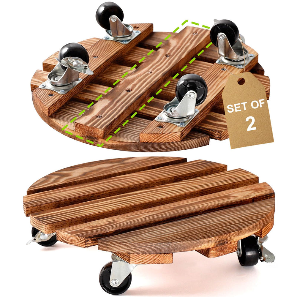 HOHY 12 inch Wooden Plant Caddy front view