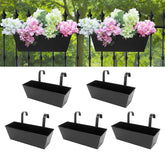 Holensun 16 Inch Railing Planters set of 5 black metal hanging flower pots