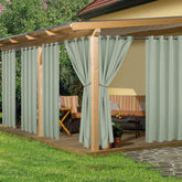 HolidayIdeas outdoor curtains sage green front view