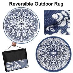 Homcomoda 6Ft Round Outdoor Patio Rug blue in garden