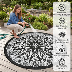 Homcomoda 8Ft outdoor patio rug placed on a deck