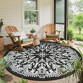 Homcomoda 8Ft round outdoor patio rug in black, front view